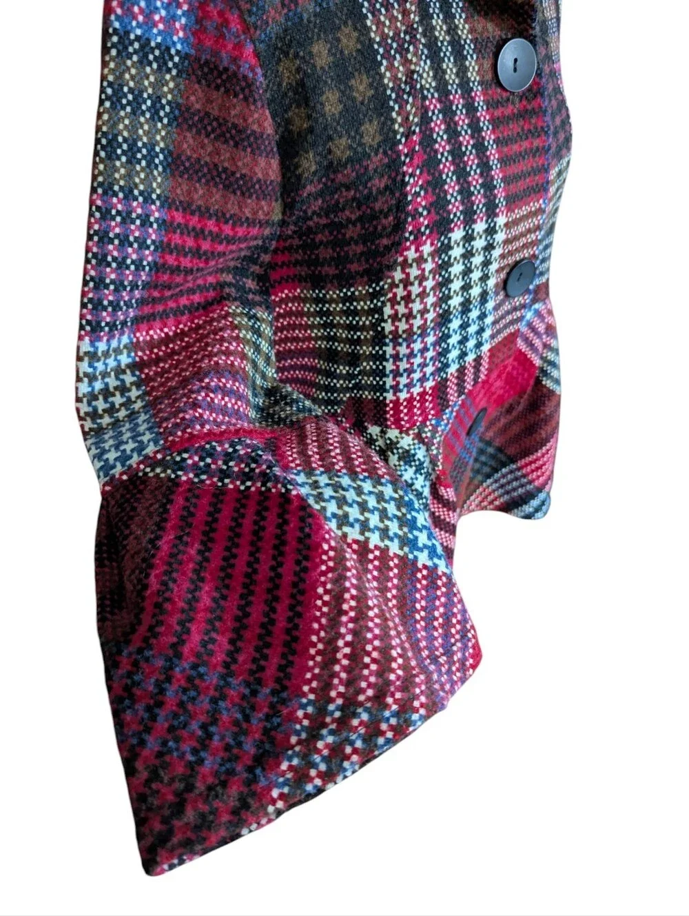 New Plaid Ruffle Bell Sleeves Button Front Jacket BlazerRed/Black NWT Sz S